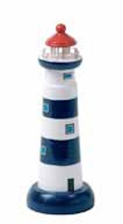 Faro in legno a righe bianco e blu